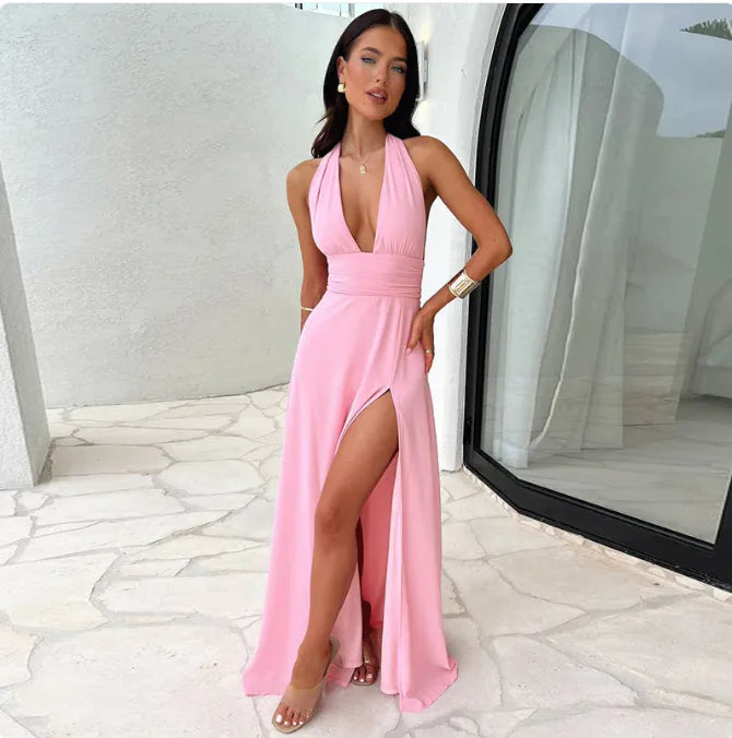 Vestido Sin Espalda con Escote Profundo y Tiras